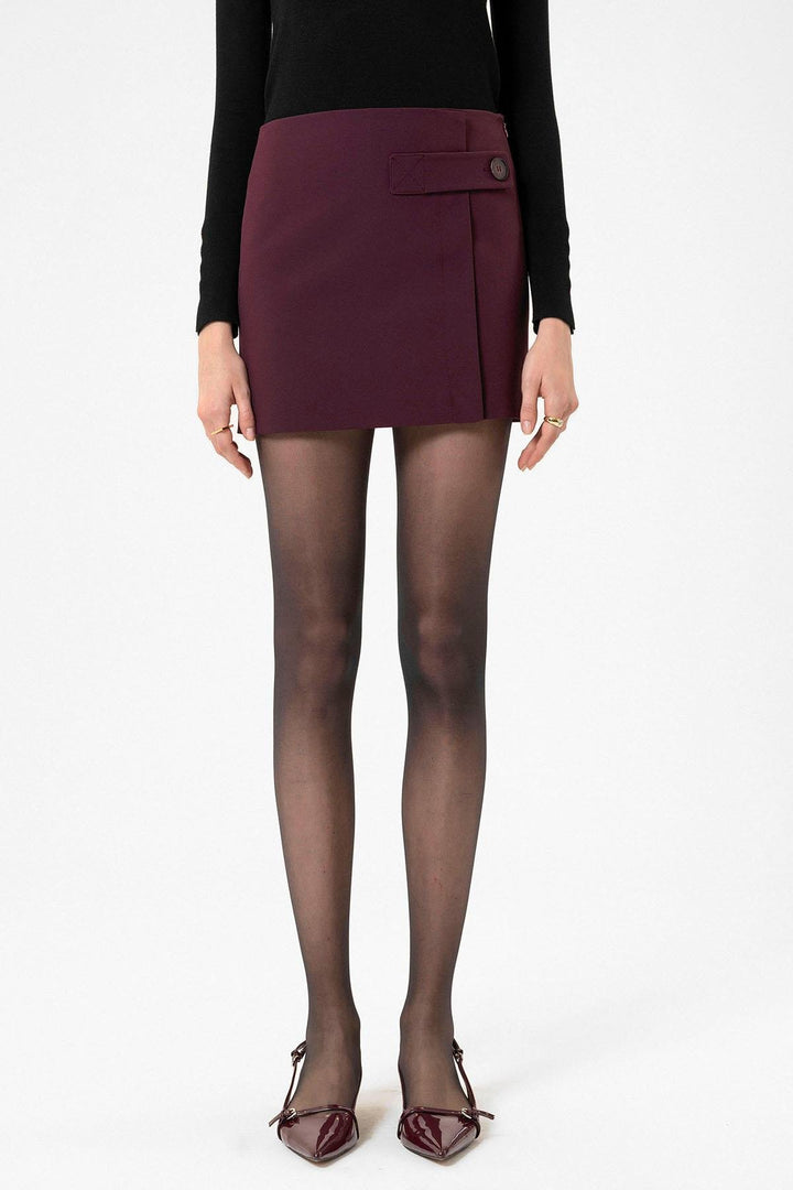 ANT Antioch Bordo Kadın Düğme Detaylı Mini Etek - Florence-Graham