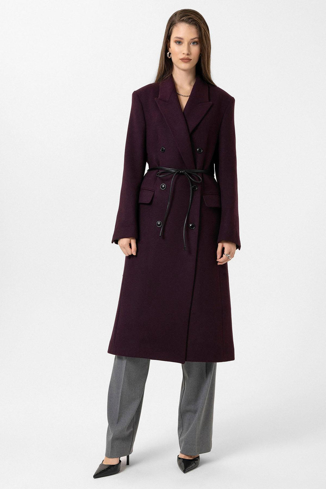 ANT Antioch Bordeaux Women's Belted Wrap Coat - Olive Branch