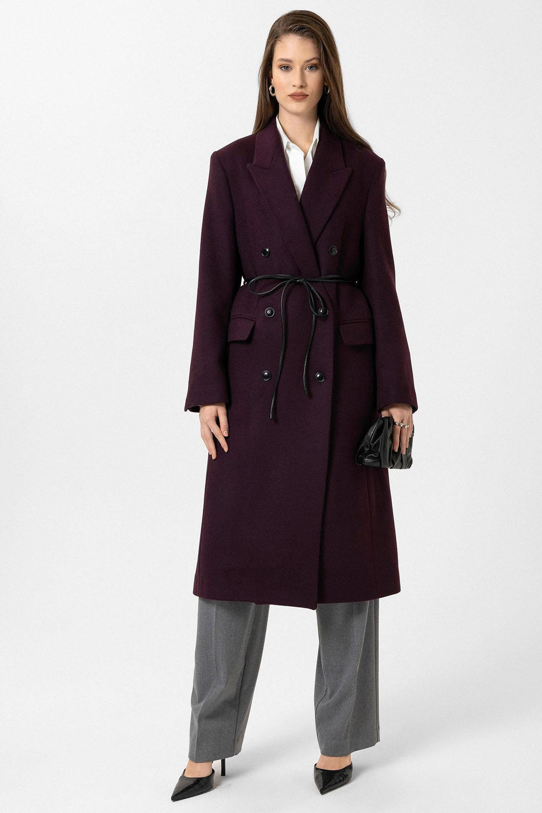 ANT Antioch Bordeaux Women's Belted Wrap Coat - Olive Branch