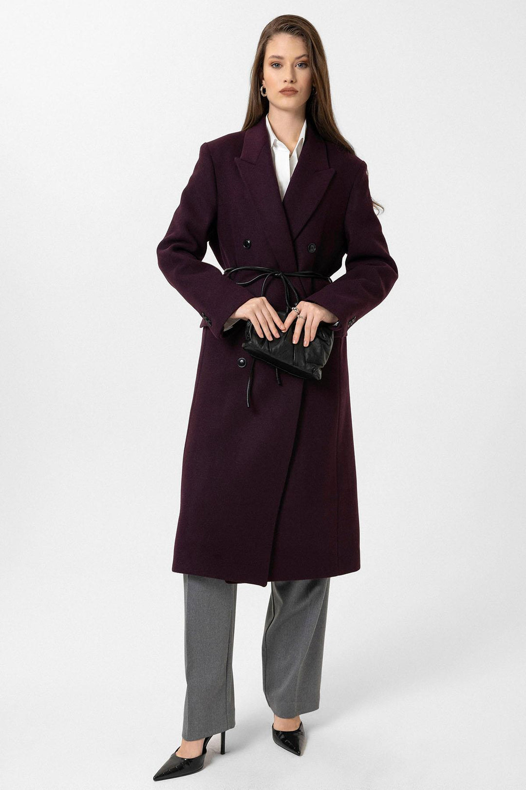 ANT Antioch Bordeaux Women's Belted Wrap Coat - Olive Branch