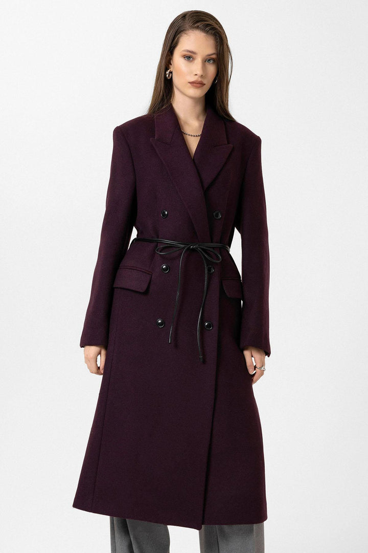 ANT Antioch Bordeaux Women's Belted Wrap Coat - Olive Branch