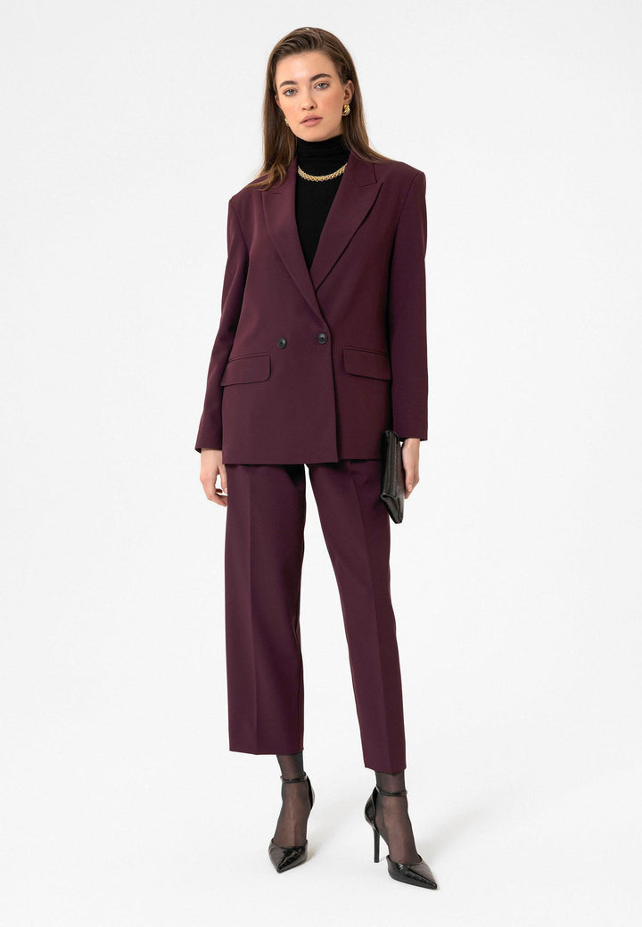 ANT Antioch Bordo Kadın Kruvaze Kapama Oversize Blazer Ceket - Le Perreux-Sur-Marne