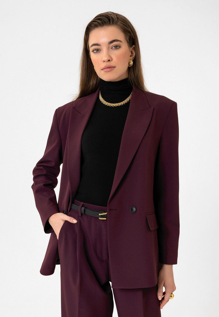 ANT Antioch Bordo Kadın Kruvaze Kapama Oversize Blazer Ceket - Le Perreux-Sur-Marne