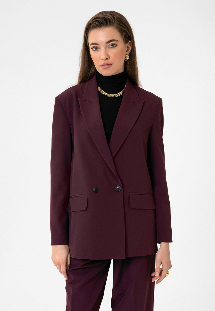 ANT Antioch Bordo Kadın Kruvaze Kapama Oversize Blazer Ceket - Le Perreux-Sur-Marne