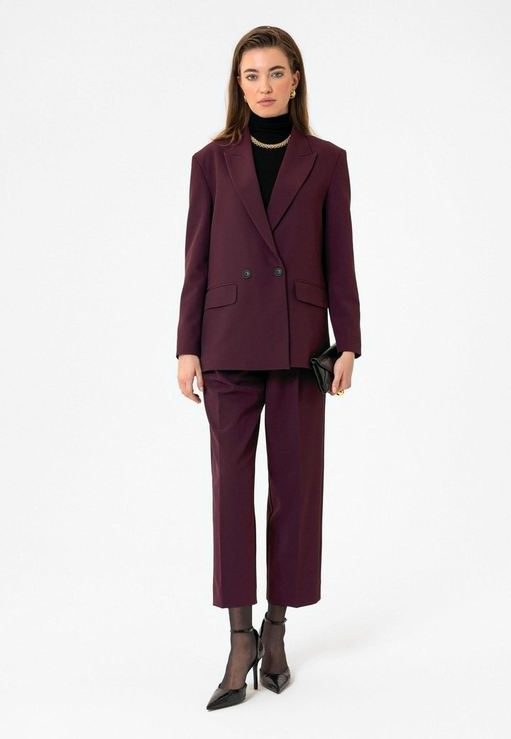 ANT Antioch Bordo Kadın Kruvaze Kapama Oversize Blazer Ceket - Le Perreux-Sur-Marne