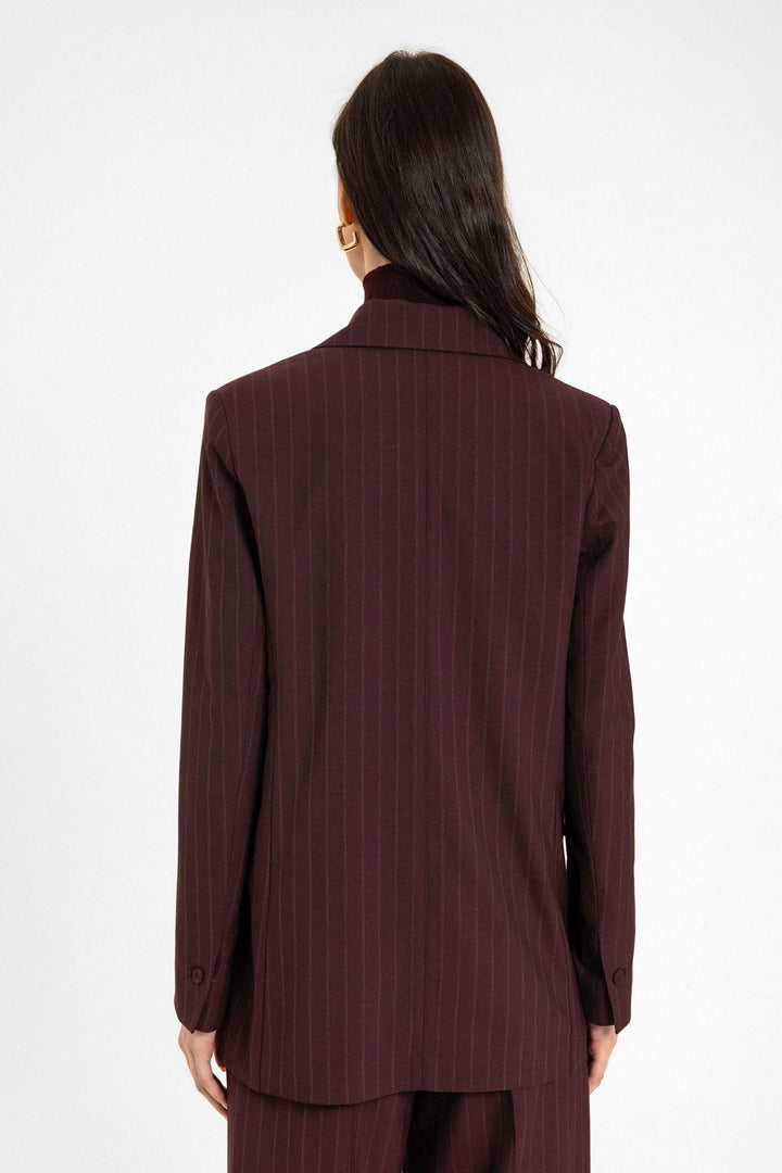 ANT Antioch Bordo Kadın Tek Düğme Çizgili Blazer Ceket - West Palm Beach