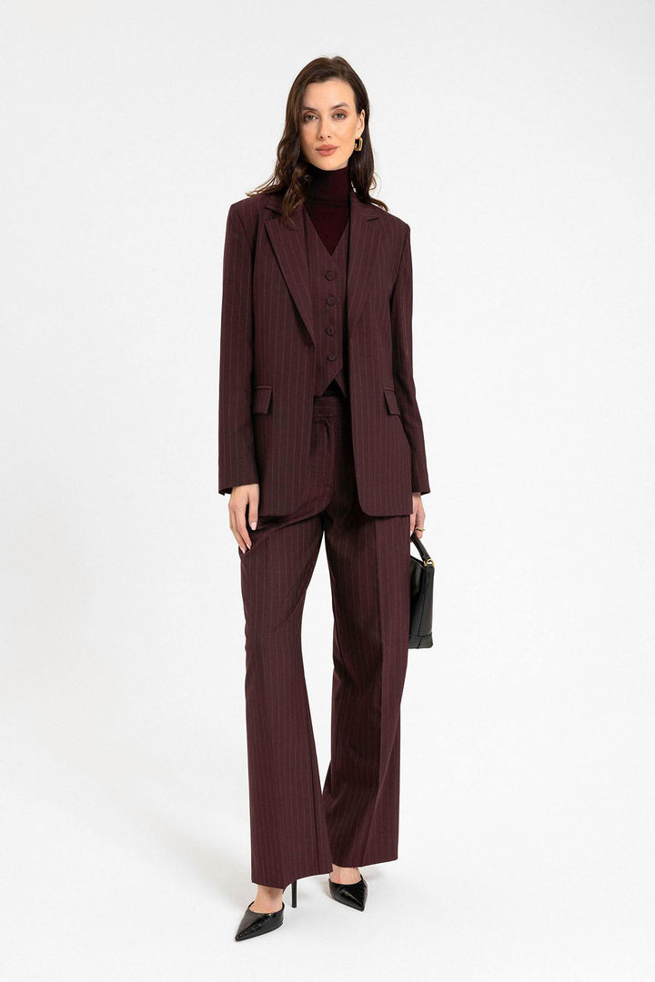 ANT Antioch Bordo Kadın Tek Düğme Çizgili Blazer Ceket - West Palm Beach