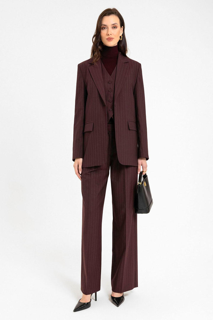 ANT Antioch Bordo Kadın Tek Düğme Çizgili Blazer Ceket - West Palm Beach