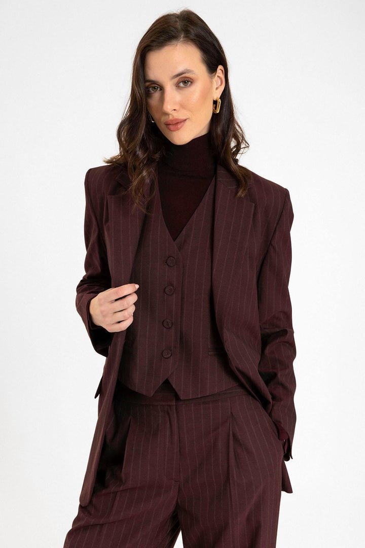 ANT Antioch Bordo Kadın Tek Düğme Çizgili Blazer Ceket - West Palm Beach