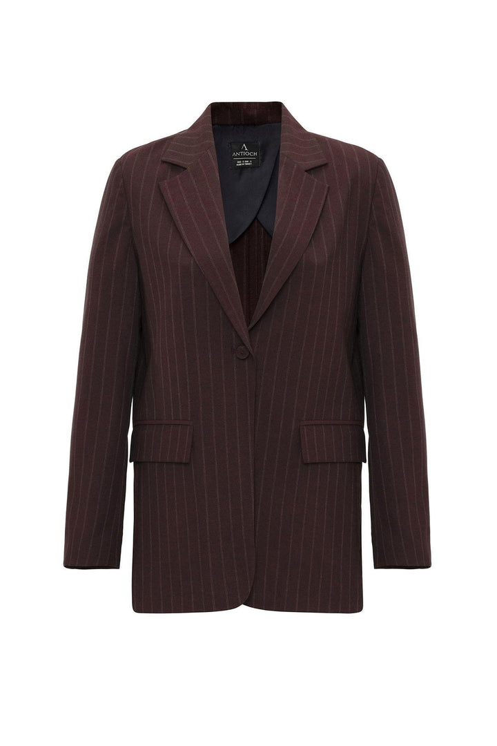 ANT Antioch Bordo Kadın Tek Düğme Çizgili Blazer Ceket - West Palm Beach