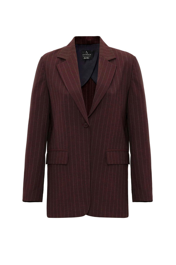 ANT Antioch Bordo Kadın Tek Düğme Çizgili Blazer Ceket - West Palm Beach
