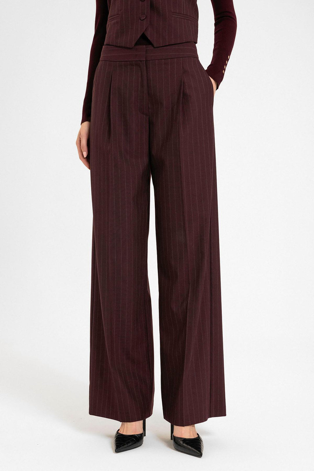 ANT Antioch Bordeaux Women's High Waist Striped Pants - St. Charles
