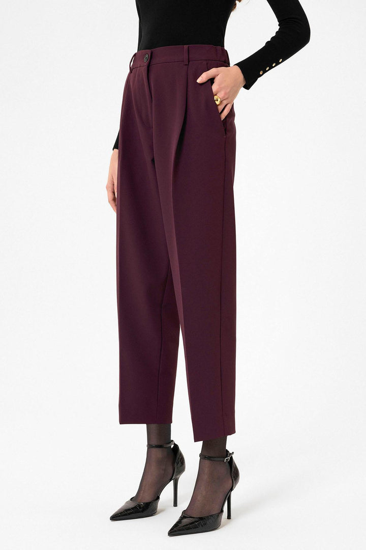 ANT Antioch Bordo Kadın Yüksek Bel Straight Fit Kısa Pantolon - Gijón