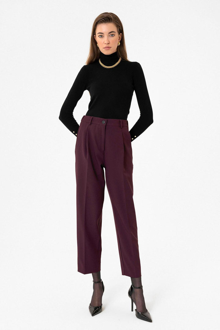 ANT Antioch Bordo Kadın Yüksek Bel Straight Fit Kısa Pantolon - Gijón