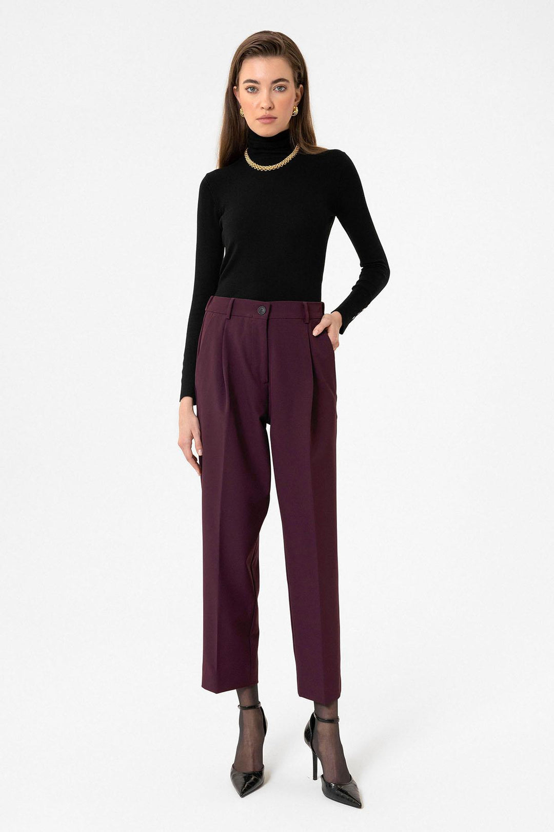ANT Antioch Bordo Kadın Yüksek Bel Straight Fit Kısa Pantolon - Gijón
