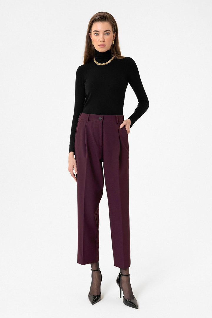 ANT Antioch Bordo Kadın Yüksek Bel Straight Fit Kısa Pantolon - Gijón