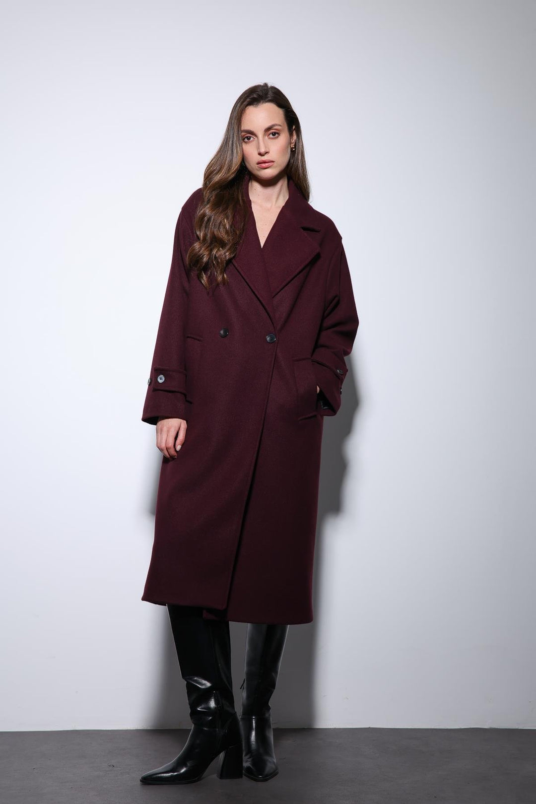 ANT Antioch Bordo Kadın Yumuşak Dokulu Oversize Kruvaze Kaban - Brianka