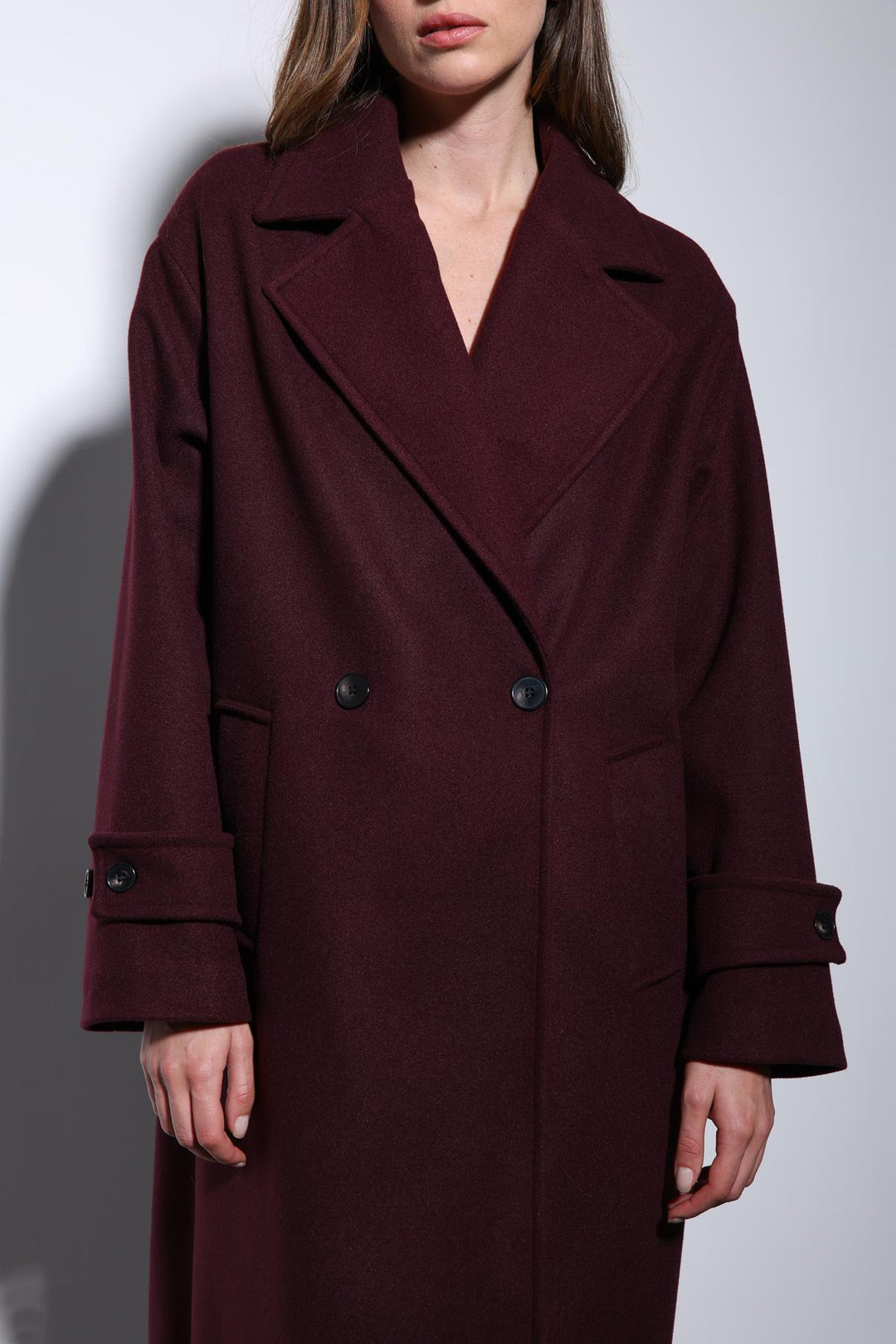 ANT Antioch Bordo Kadın Yumuşak Dokulu Oversize Kruvaze Kaban - Brianka