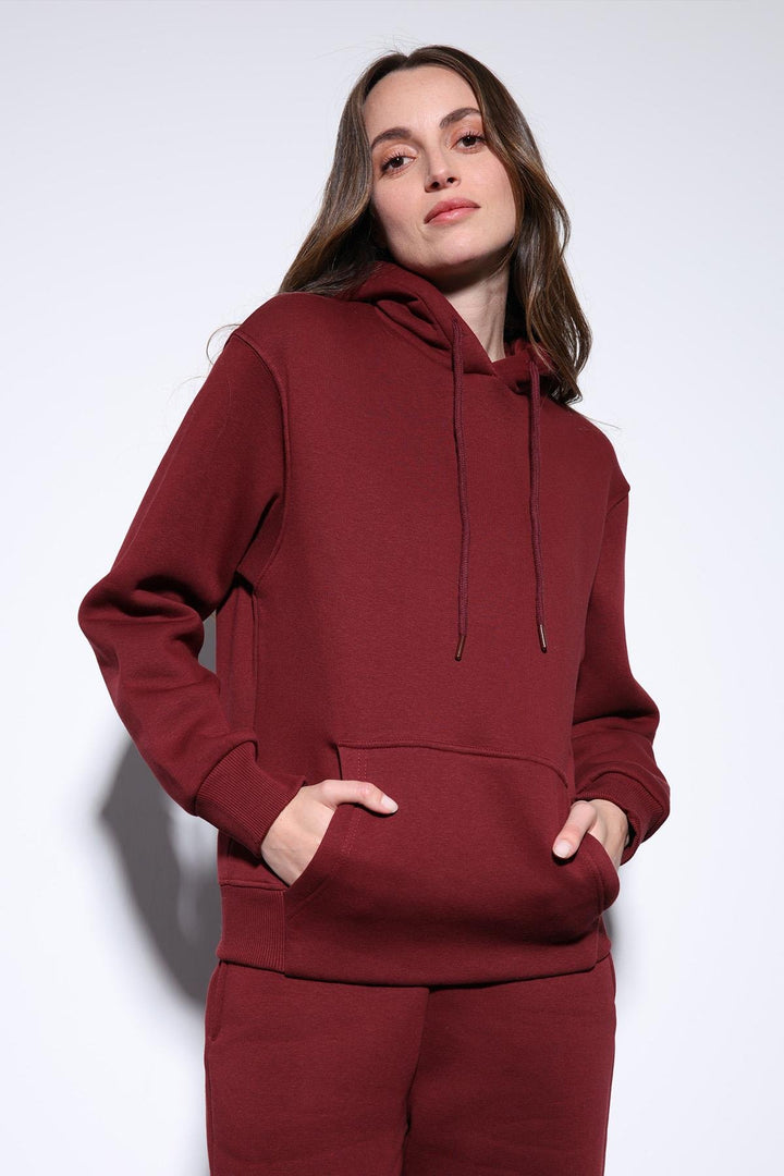ANT Antioch Bordo Kapüşonlu Basic Kadın Sweatshirt - Fall River