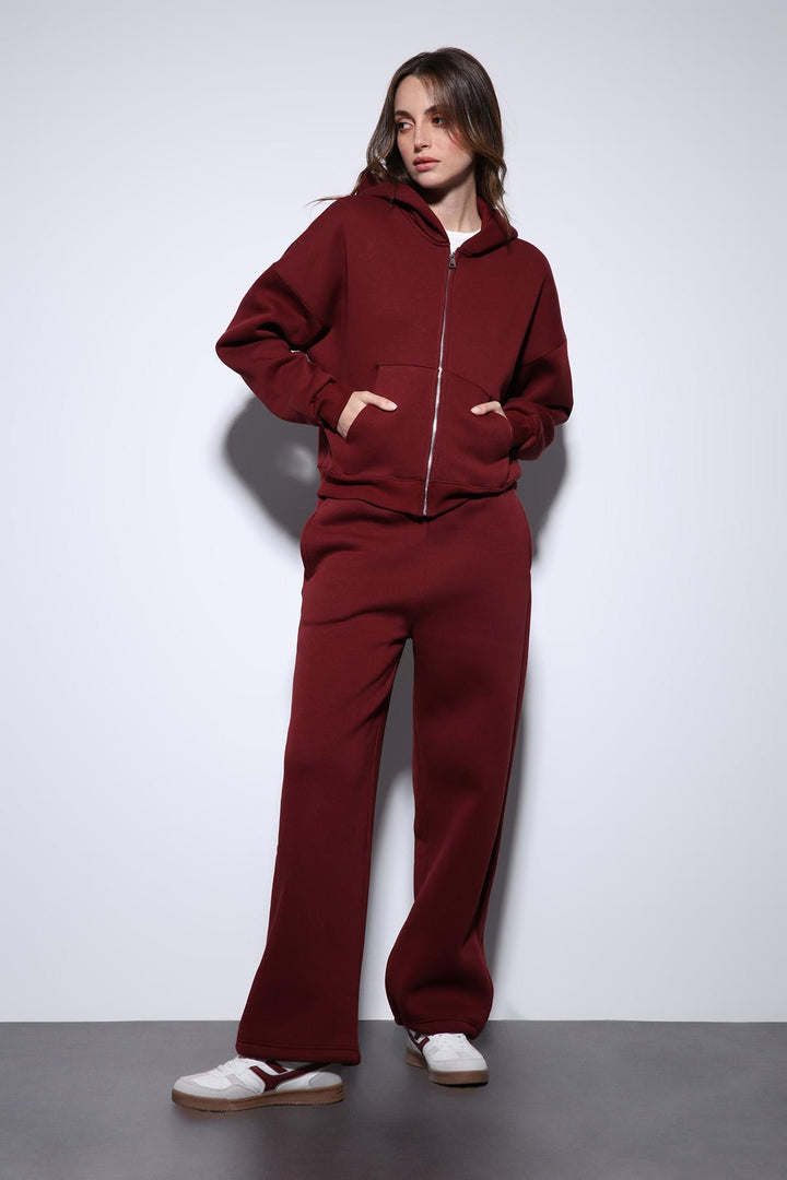 ANT Antioch Bordo Kapüşonlu Sweatshirt Kadın Eşofman Takım - Liepāja