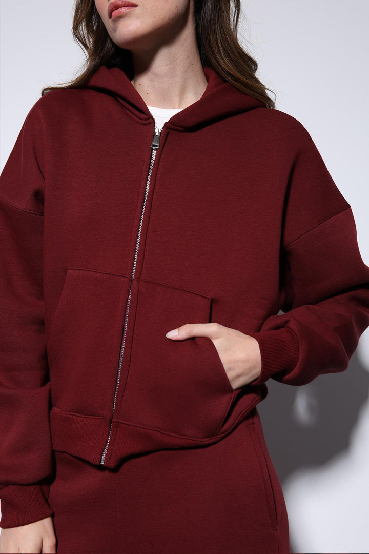 ANT Antioch Bordo Kapüşonlu Sweatshirt Kadın Eşofman Takım - Liepāja