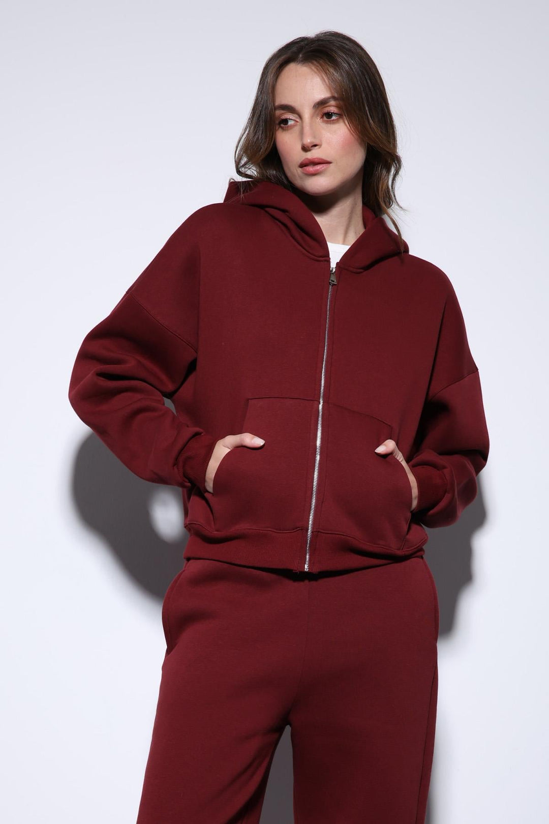 ANT Antioch Bordo Kapüşonlu Sweatshirt Kadın Eşofman Takım - Liepāja