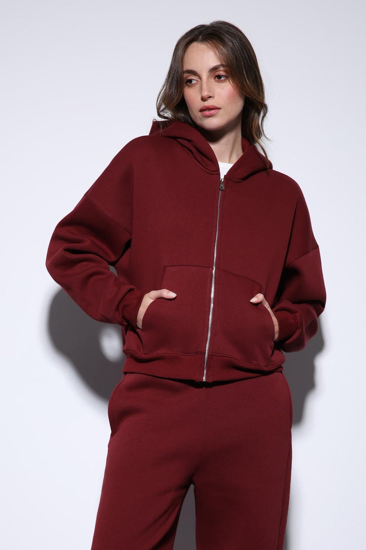 ANT Antioch Bordo Kapüşonlu Sweatshirt Kadın Eşofman Takım - Liepāja