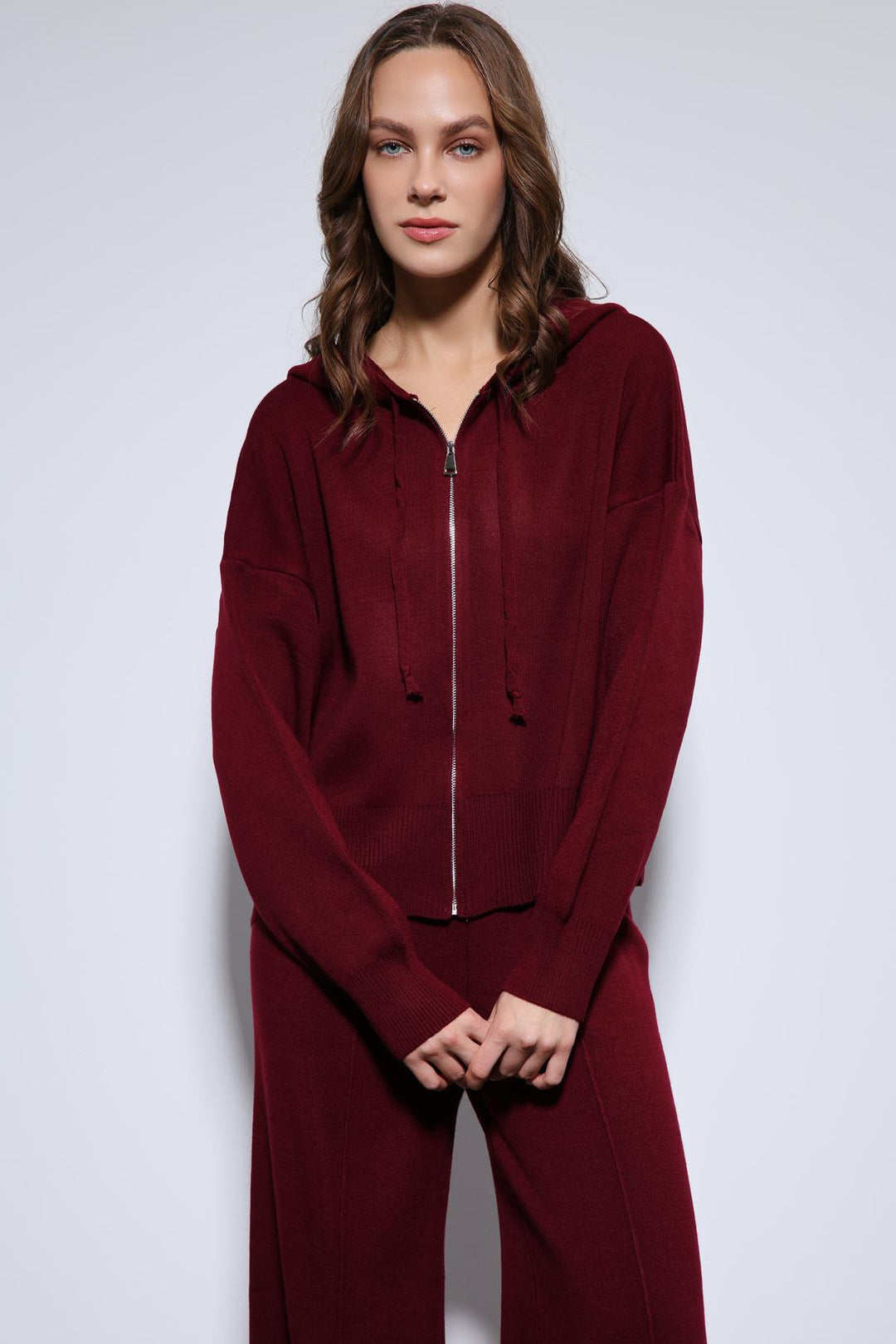 ANT Antioch Bordo Kapüşonlu Üst ve Geniş Paça Triko Takım - Gummersbach