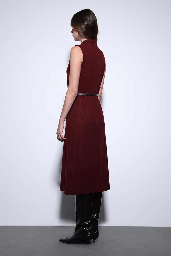 ANT Antioch Burgundy Belted Detailed Women's Midi Dress - Romny