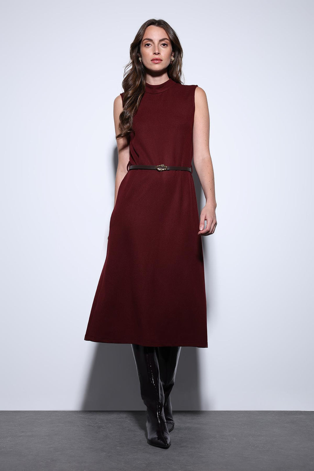 ANT Antioch Burgundy Belted Detailed Women's Midi Dress - Romny