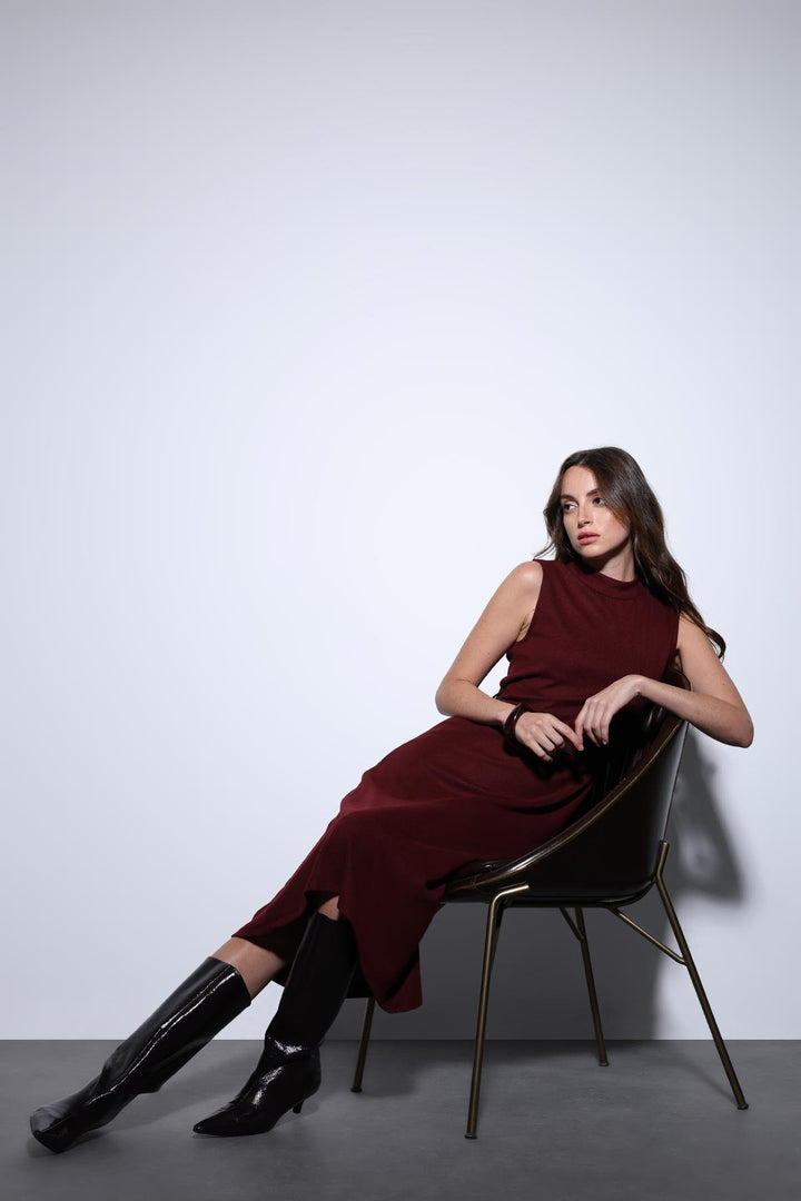 ANT Antioch Burgundy Belted Detailed Women's Midi Dress - Romny