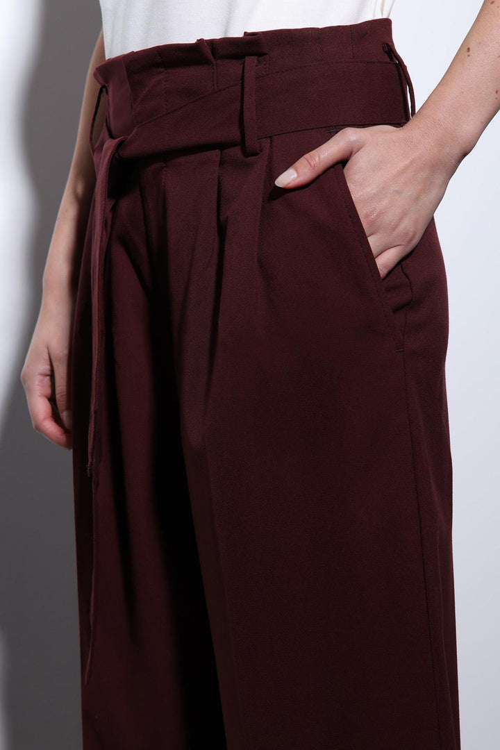 ANT Antioch Wide Leg Women's Pants with Burgundy Belted Pleats - Gorinchem