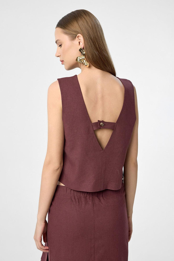 ANT Antioch Burgundy Linen Blend Women's Blouse - Nürtingen