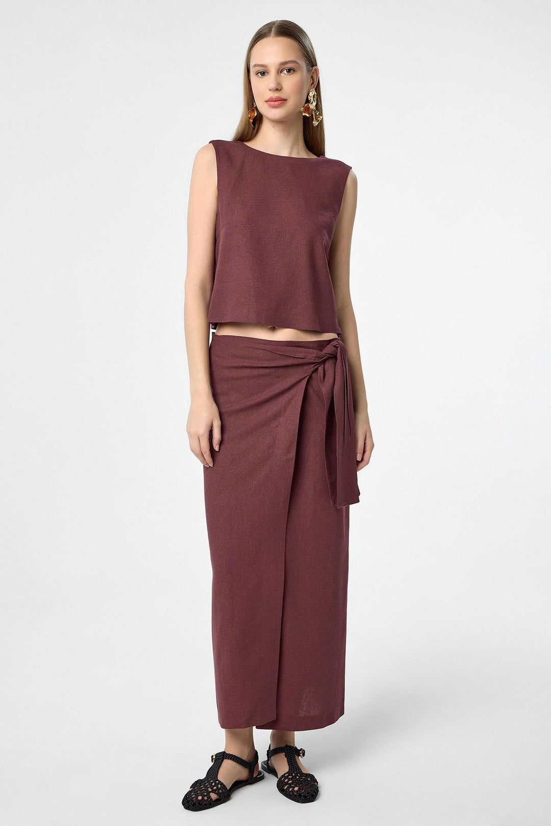 ANT Antioch Burgundy Linen Blend Women's Blouse - Chippenham