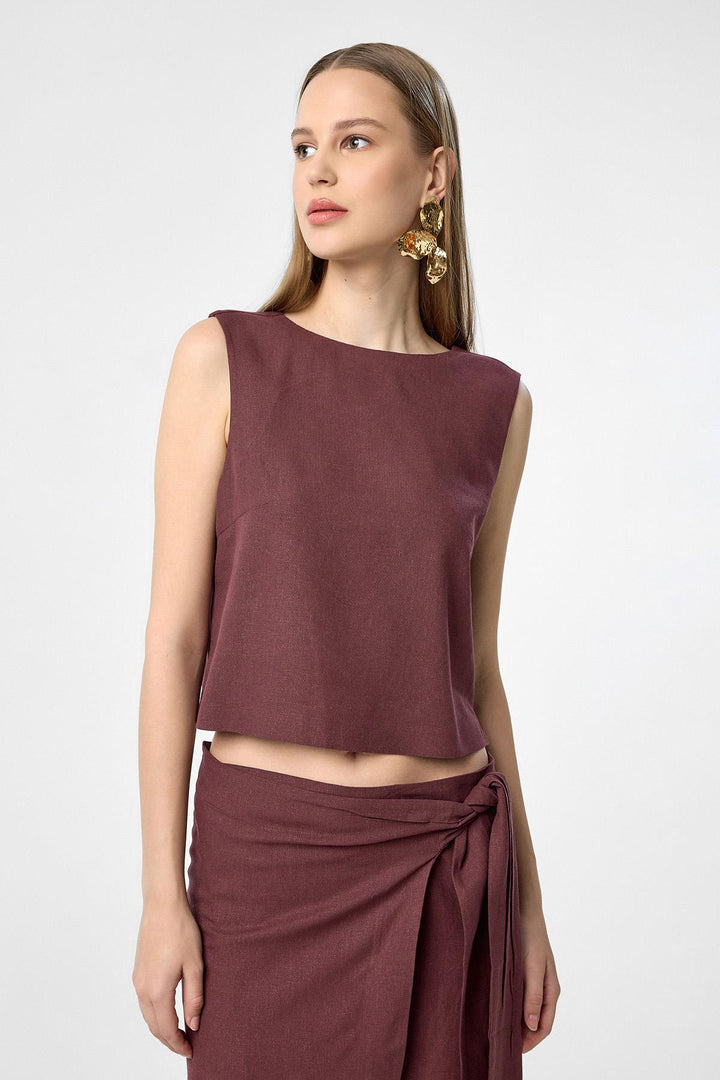 ANT Antioch Burgundy Linen Blend Women's Blouse - Nürtingen