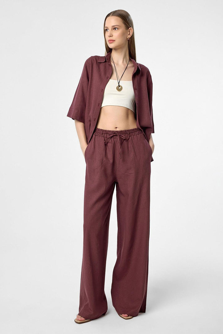 ANT Antioch Burgundy Linen Blend Women's Shirt - Torrevieja