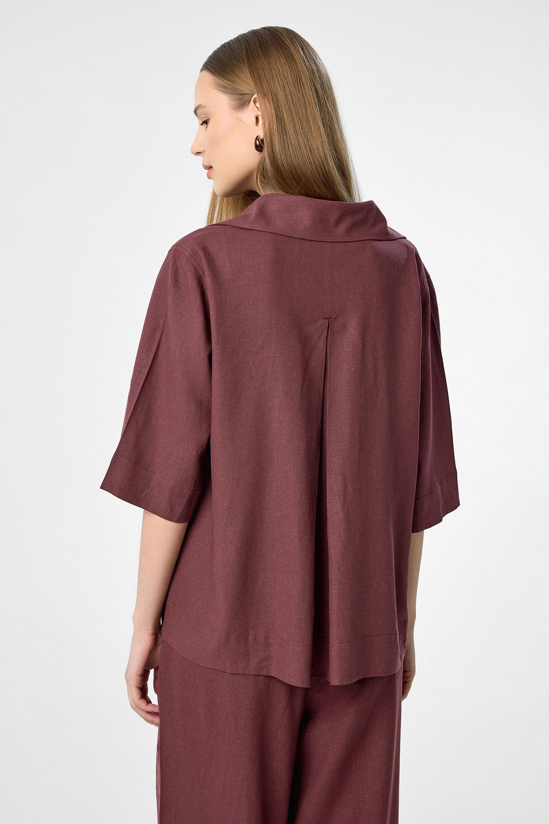 ANT Antioch Burgundy Linen Blend Women's Shirt - Torrevieja