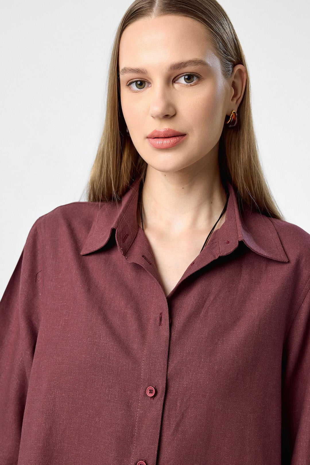 ANT Antioch Bordo Keten Karışımlı Kadın Gömlek - Bryan