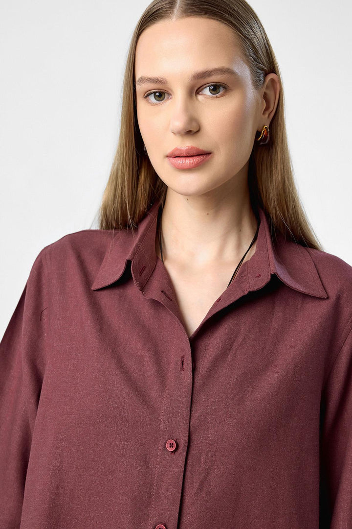 ANT Antioch Bordo Keten Karışımlı Kadın Gömlek - Bryan