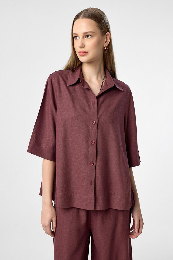 ANT Antioch Burgundy Linen Blend Women's Shirt - Torrevieja
