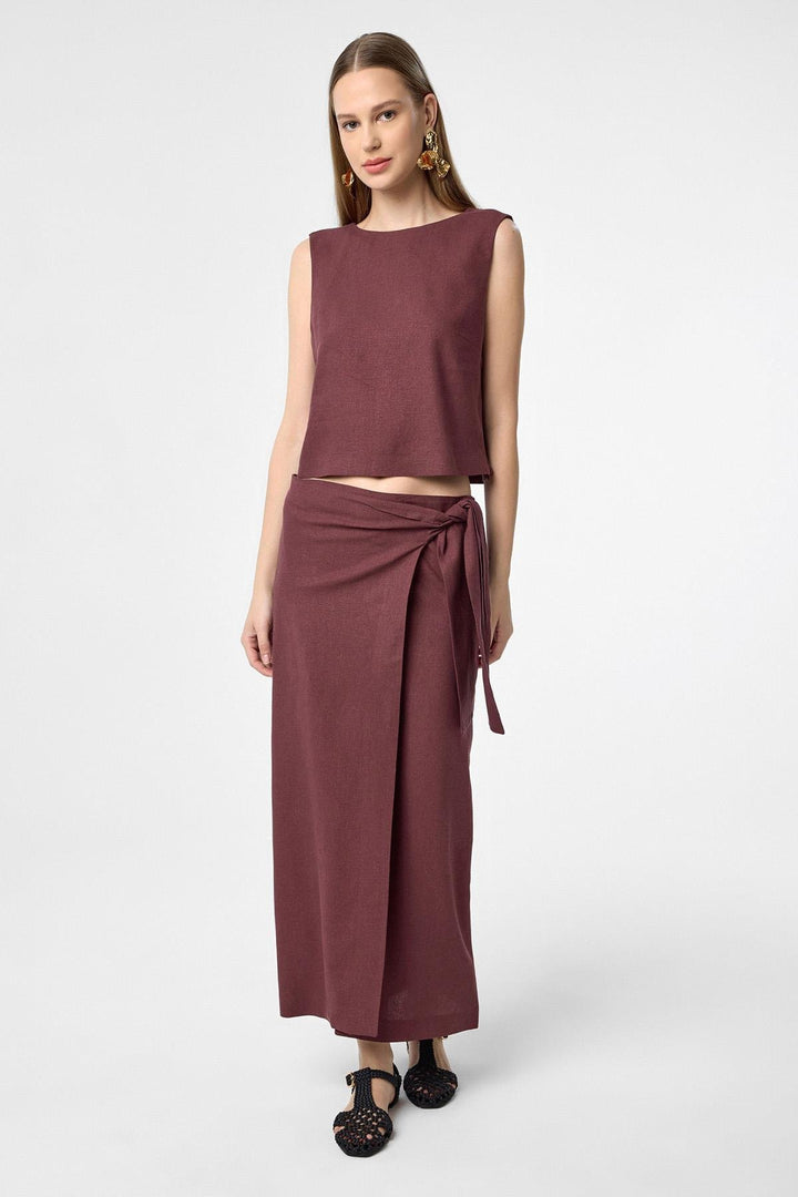 ANT Antioch Red Corduroy Belted Women's Skirt - Bilbao