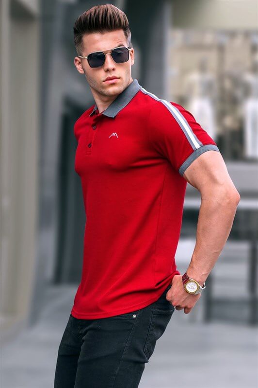 MDX Burgundy Arm Striped Polo Neck T-shirt 5888 - Lynnwood