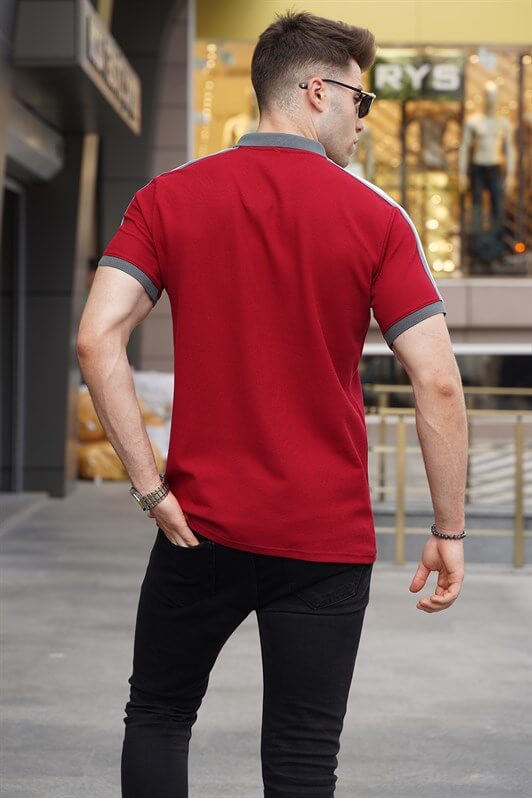 MDX Burgundy Arm Striped Polo Neck T-shirt 5888 - Lynnwood
