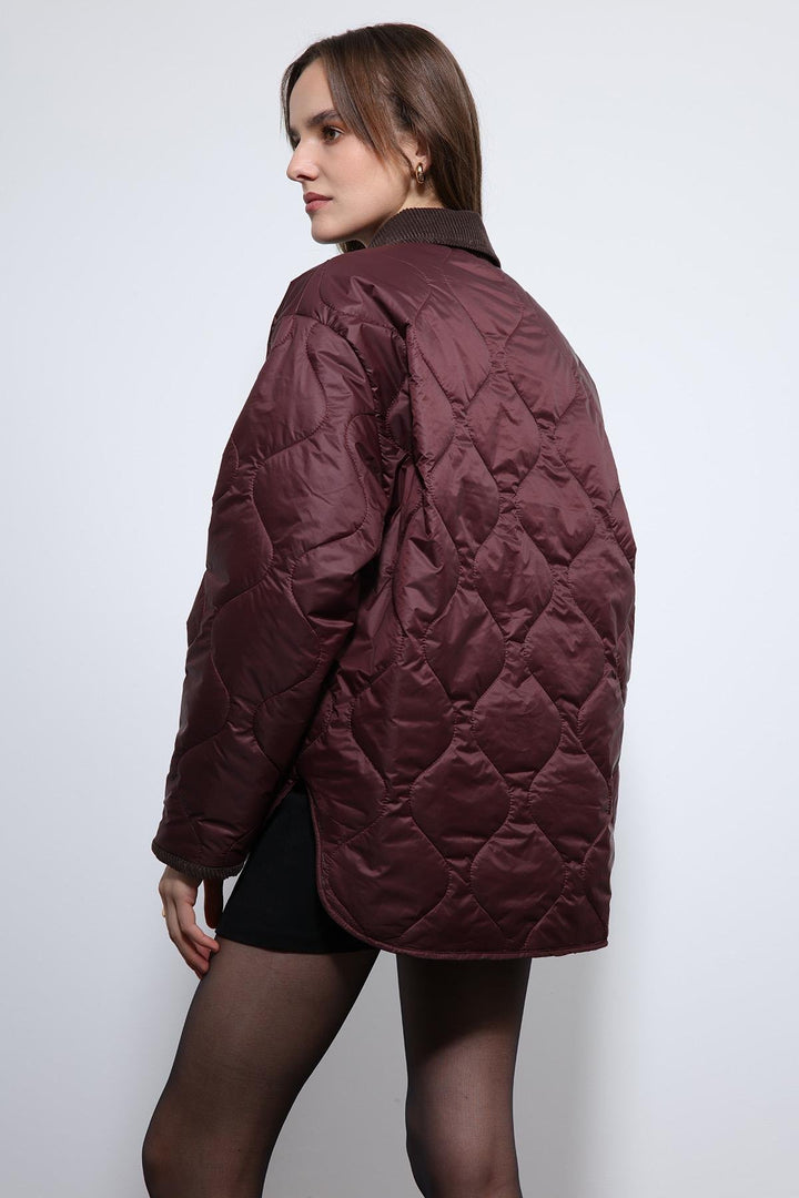 ANT Antioch Burgundy Contrast Collar Patterned Coat - Temple