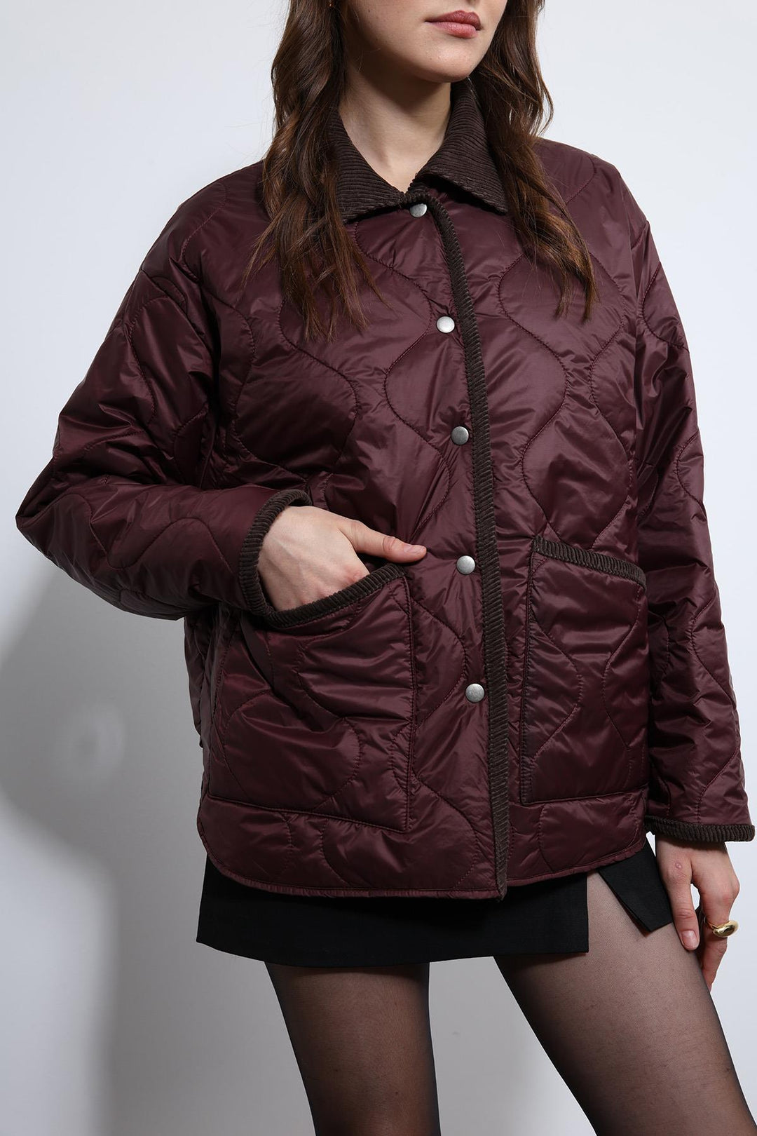 ANT Antioch Burgundy Contrast Collar Patterned Coat - Temple