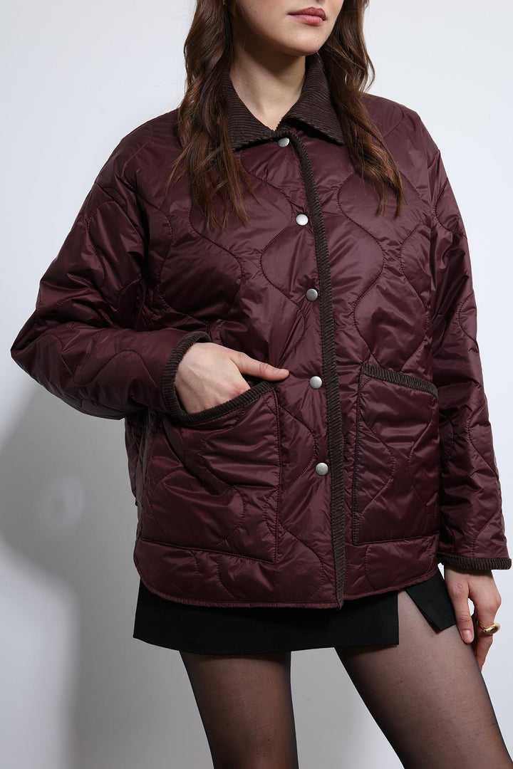 ANT Antioch Burgundy Contrast Collar Patterned Coat - Temple