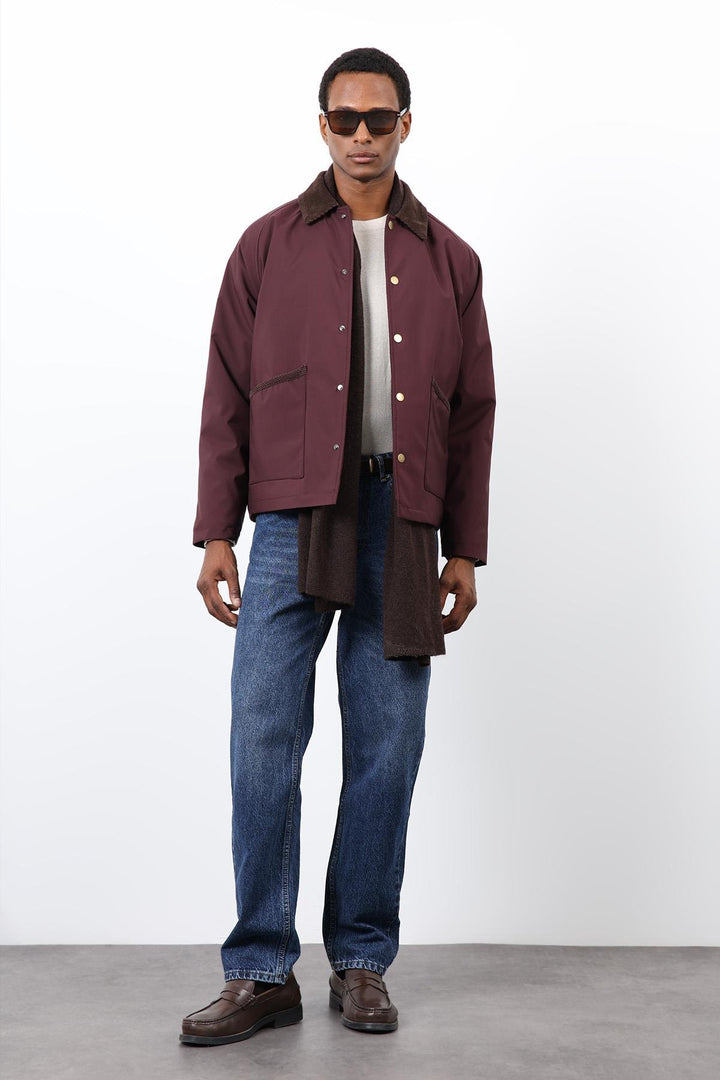 ANT Antioch Bordo Kontrast Yaka Erkek Mont - Boucherville