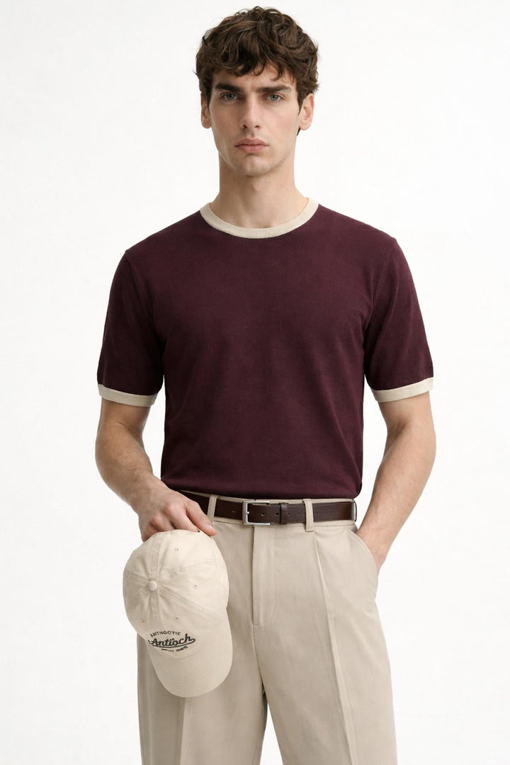 ANT Antioch Bordo Kontrast Yaka Erkek T-Shirt - Seixal