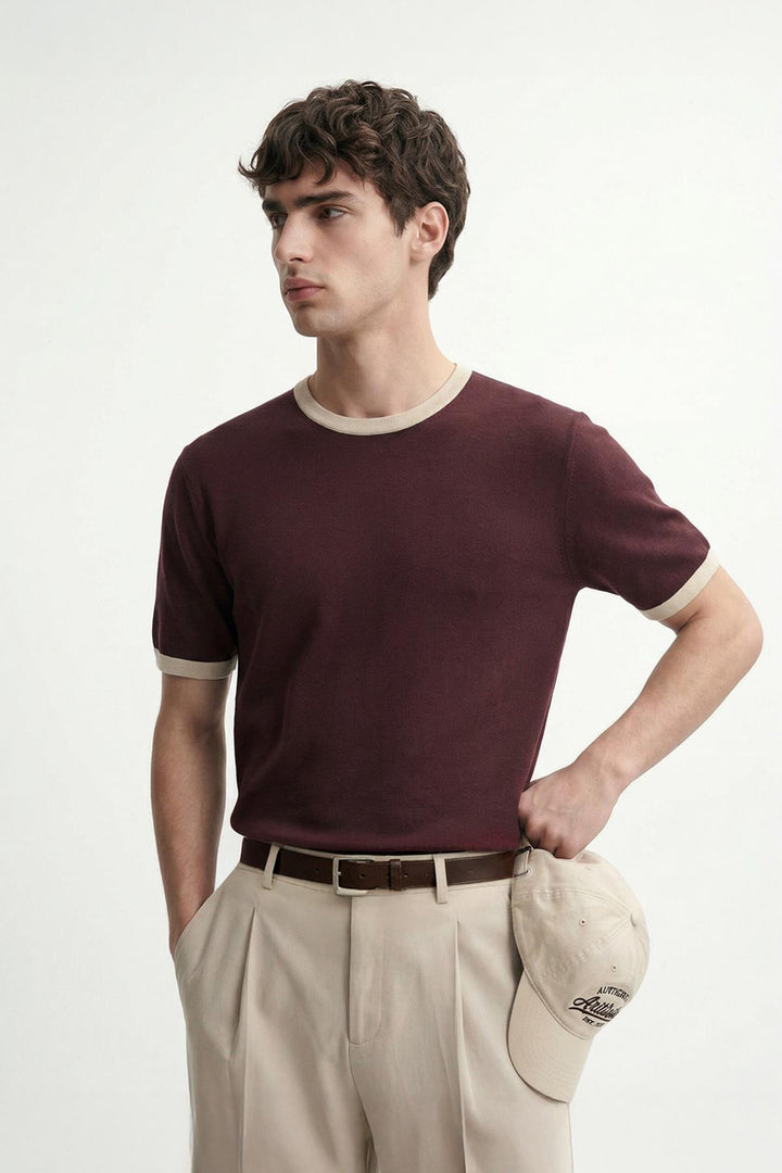ANT Antioch Bordo Kontrast Yaka Erkek T-Shirt - Seixal