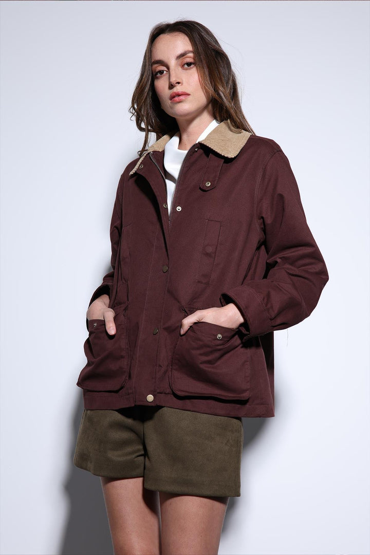 ANT Antioch Burgundy Contrast Collar Women's Jacket - Media